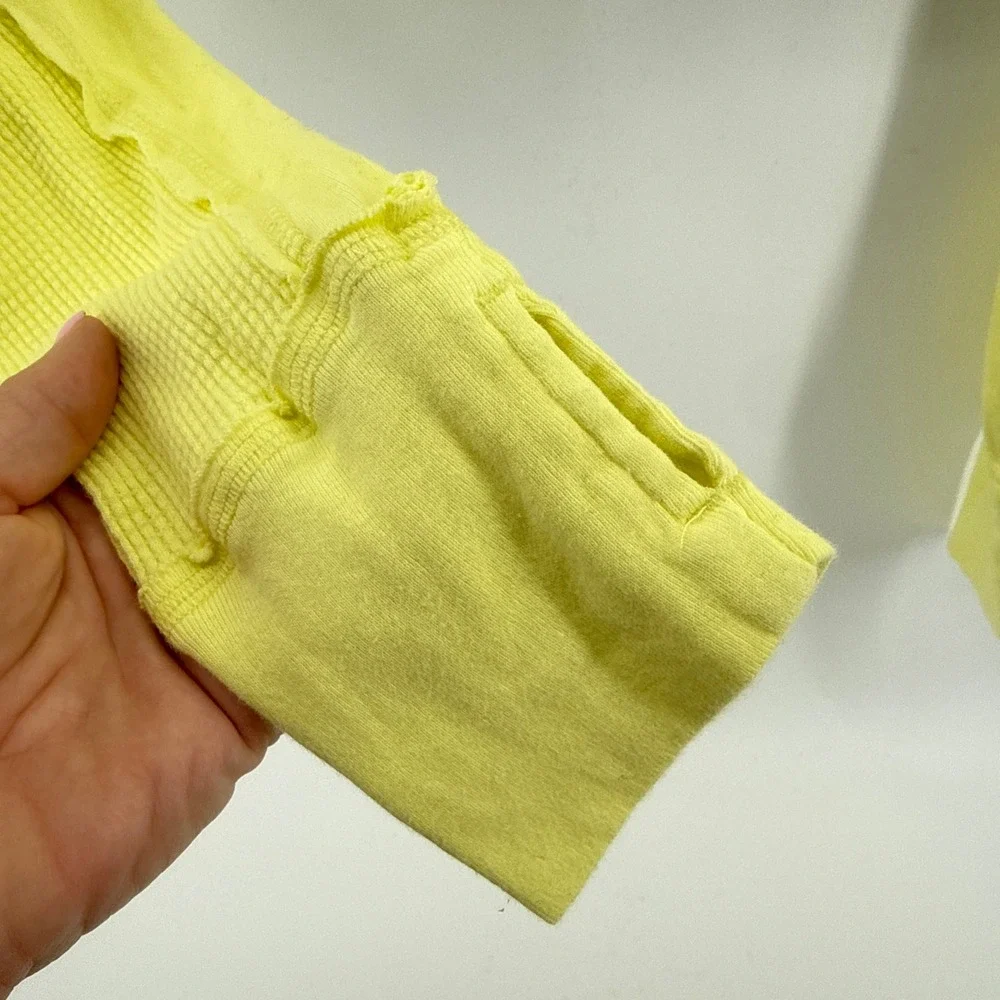 Free People Microphone Drop Lemon Grass‎ Yellow Thermal Top Waffle Knit Medium